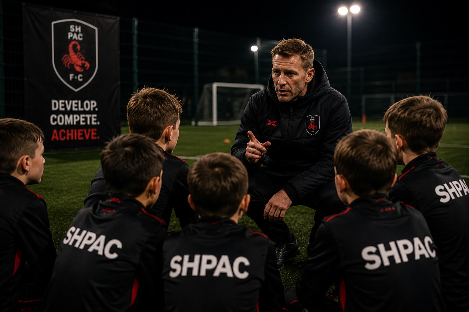 Coach speaking with the squad at training